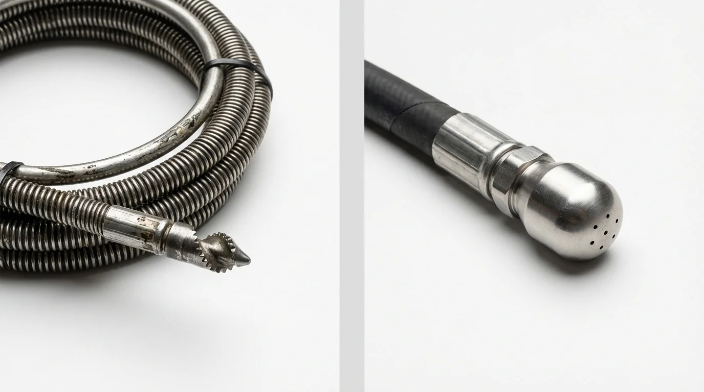 Drain snake cable and hydro jetting nozzle used for drain cleaning in Leonard, TX