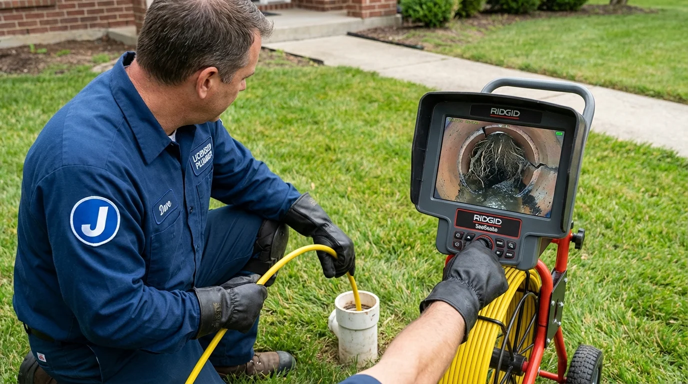 Sewer camera inspection being performed by Johns Plumbing LLC in Leonard